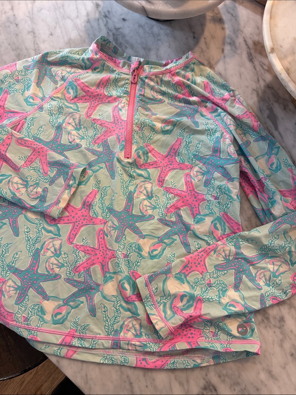 Vineyard Vines Kids Rashguard in Pink & Teal Starfish Print